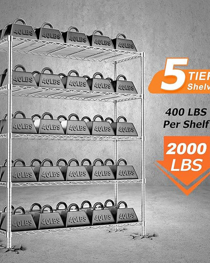 Storage Shelves Heavy Duty, 4 PCS 48" L x 20" W x 72" H Garage Wire Shelving Unit Loads 2000LBS, 5-Tier Adjustable Metal Industrial Utility Shelf Rack for Kitchen, Laundry Room, Warehouse, Basement