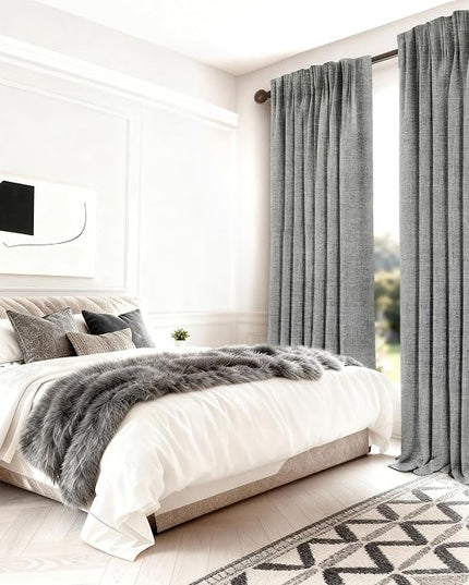HESTIA 100% Blackout Linen Curtains 72 Inch Long 2 Panels Set Soundproof Room Darkening Curtain for Bedroom Living Room Office Thermal Insulated Privacy Protection Drapes, Grey, 52" W x 72" L
