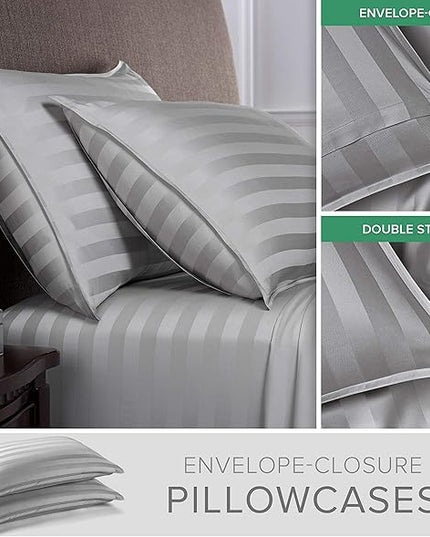 Pure Bamboo Split King Sheets, Genuine 100% Organic Viscose Derived from Bamboo Bed Sheet Set, Soft & Cooling, Double Stitching, 2 Fitted Sheets (Split King, Jacquard Silver)