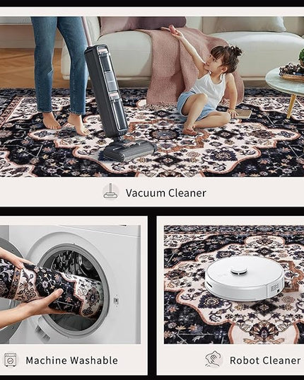 Ciicool Area Rug 5x7ft Washable Rugs for Living Room Non-Slip Indoor Rugs Large Low-Pile Mat Floor Carpet Vintage Rug for Bedroom Dinning Foyer Decor