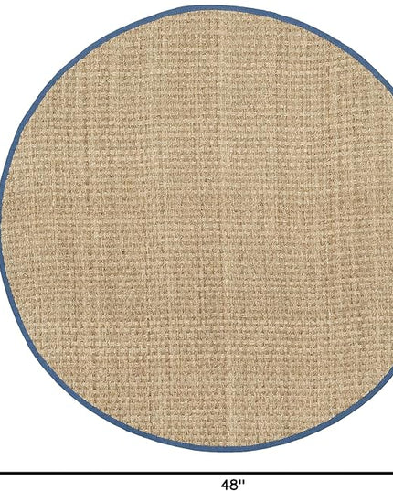 Safavieh Area Rug 4' Round - Natural Fiber Collection - Natural & Navy, Seagrass, Basketweave Pattern with Border (NF114T)