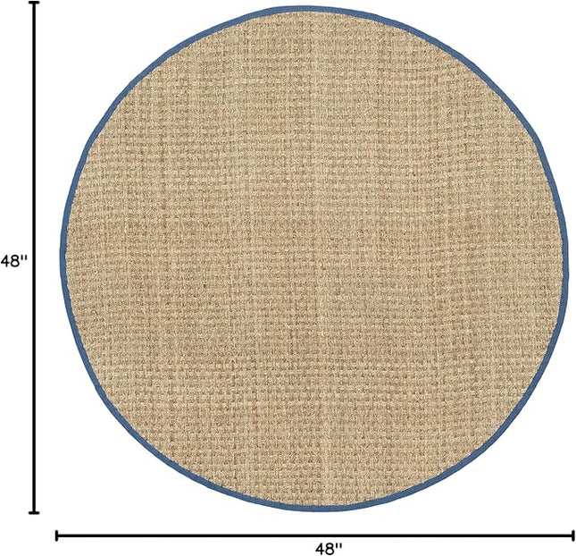 Safavieh Area Rug 4' Round - Natural Fiber Collection - Natural & Navy, Seagrass, Basketweave Pattern with Border (NF114T)