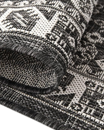 Rugs.com Outdoor Aztec Collection Rug – 12 Ft Runner Charcoal Gray Flatweave Rug Perfect for Hallways, Entryways