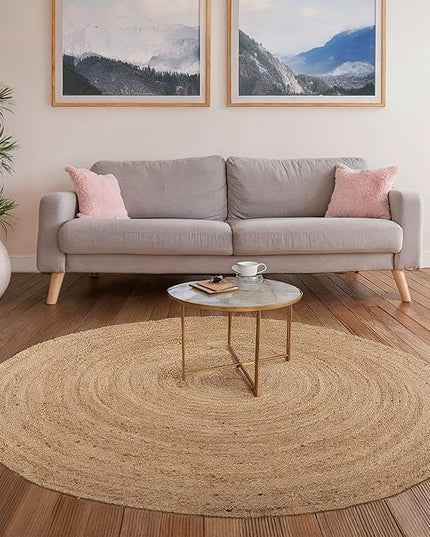 REDEARTH · Round Area Rug - Hand Woven Braided 100% Natural Jute - Artisan Made Reversible Boho Jute Rugs for Bedroom - Kitchen - Living Room - Farmhouse - Aesthetic Home Decor (8' Feet - Natural)