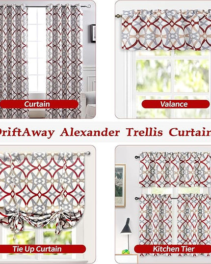 DriftAway Alexander 80% Blackout Curtains for Living Room 250GSM Pattern Match Thermal Insulated Room Darkening Geo Moroccan Mid Century Grommet Bedroom Drapes 2 Panels 52 Inch by 63 Inch Red Gray