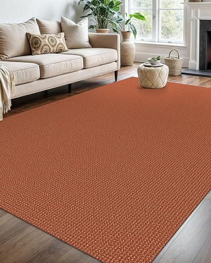 KOZYFLY Washable Area Rug 6x9 ft Rubber Backed Non Slip Rugs for Living Room Braided Cotton Bedroom Rug Woven Office Rugs Indoor Outdoor Floor Carpets for Dining Bedroom Living Room, Orange/Tan