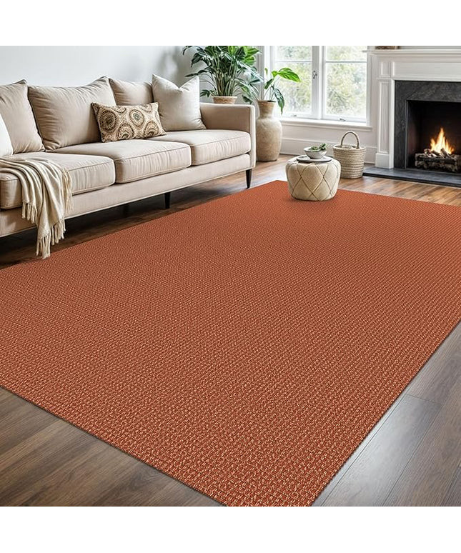 KOZYFLY Washable Area Rug 6x9 ft Rubber Backed Non Slip Rugs for Living Room Braided Cotton Bedroom Rug Woven Office Rugs Indoor Outdoor Floor Carpets for Dining Bedroom Living Room, Orange/Tan