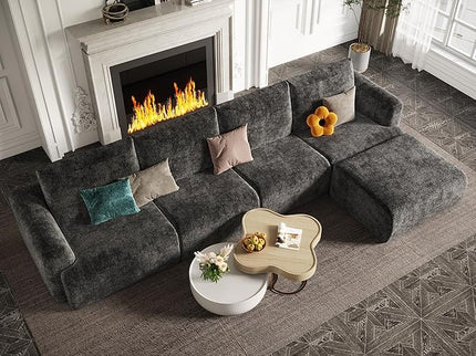 EASE MOOSE Cloud Couch Sectional Sofa, Large L-Shaped Oversized Modular Couch for Living Room, Minimalist Boneless Convertible Couches with Ottoman, 5-Seat Deep Sofa for Bedroom, Chenille (Dark Grey)