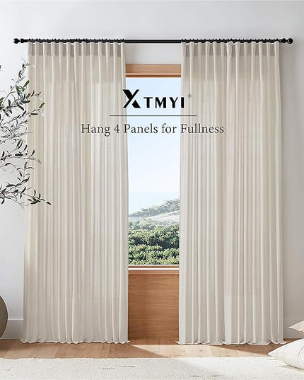 XTMYI Country Curtains for Living Room,Sheer Linen Shabby Chic Curtains for Bedroom 70 Inches Wide 84 Inches Long Oatmeal