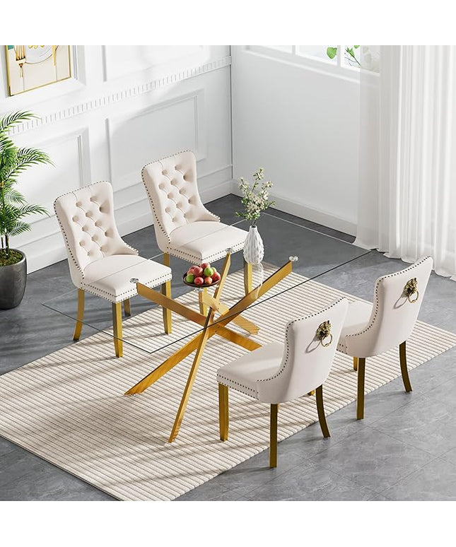 HomVent 5 Piece Rectangular Glass Dining Table Set, Tempered Glass Dinner Table Set for 4 Kitchen Table Set with 4 Velvet Upholstered Chairs for Kitchen Dining Room