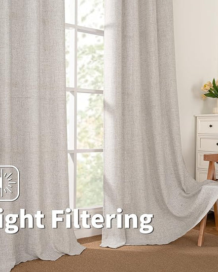 BGment Grey Brown Linen Curtains 84 Inch Long for Living Room - Burlap Textured Light Filtering Window Treatments Grommet Sheer Drapes for Farmhouse, 2 Panels, 52 X 84 Inch