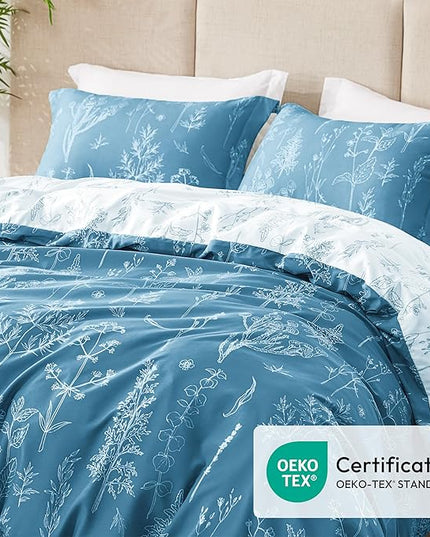 Love's cabin Mineral Blue Twin Comforter Set - Twin XL Size Comforter Set Dorm Bedding, 2 Pieces Cute Floral Bedding, Soft Reversible Flowers Comforter, 1 Comforter & 1 Pillow Sham