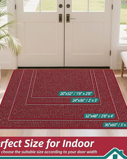 BEQHAUSE Dirt Trapper Door Mat 32" x 48", Non-Slip Washable Doormats Entrance Mat, Dirt Resistant and Absorbent Welcome Mat, Low Profile Floor Mats for Front Back Door and Entryway, Red