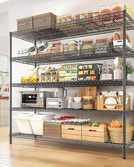 REIBII 55.5" W Storage Shelves 3200LBS Metal Shelving 5 Tier Wire Shelving Unit Garage Shelving Heavy Duty Metal Shelves for Storage Rack Commercial Adjustable Pantry Shelf, 55.5" W X 18''D X 71" H