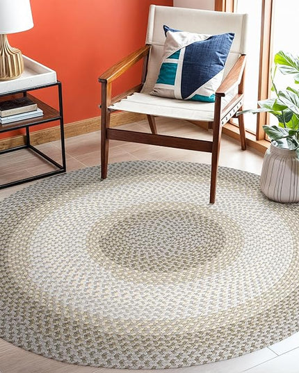 Tranquility TQ62 Frost 4' x 4' Round - Braided Area Rug, Home Decor, Floor Mat or Bedroom Rug - Easy Care, Ideal for High Traffic Areas in Hallway and Living Room - Made in USA