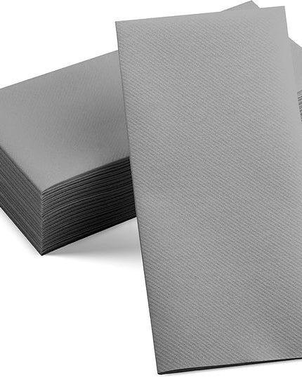 Linen-Feel Grey Paper Napkins - Decorative Cloth-Like Disposable Dinner Napkins - Soft And Absorbent Napkins for Thanksgiving, Party, Wedding, Bathroom Or Any Occasion. (Pack of 100)