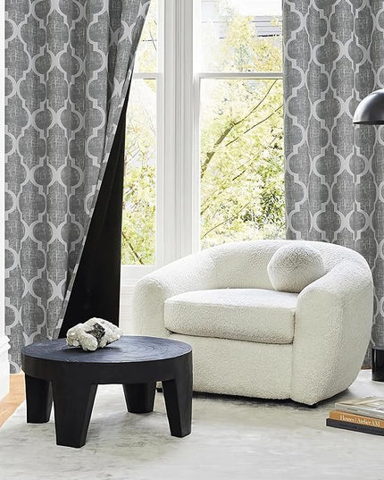 Beauoop 100% Blackout Curtains 45 Inches Long 2 Panels for Bedroom Living Room Grey Moroccan Geo Room Darkening Thermal Insulated Soundproof Grommet Top Window Treatments Drapes, 50x45 Set of 2