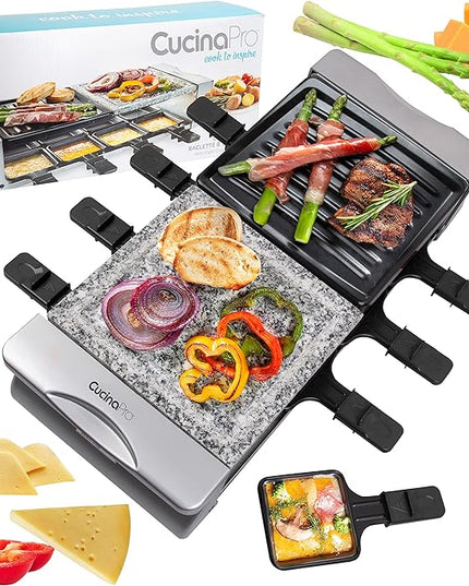 Electric Cheese Raclette Table Grill w Nonstick Grilling Plate & Cooking Stone- Indoor Smokeless Korean BBQ 8 Person Tabletop Cooker Hotplate- Melt, Grill Meat Veggies for Home Dinner Party, Xmas Gift
