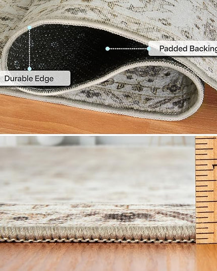 ReaLife Rugs Machine Washable Area Rug - Living Room Bedroom Bathroom Kitchen Entryway Office - Padded Crease Free Stain Resistant Premium - Boho Farmhouse Vintage- Joy- Beige Ivory - 2'x 3'