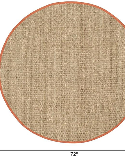 SAFAVIEH Area Rug 6' Round - Natural Fiber Collection - Natural & Rust, Seagrass, Basketweave Pattern with Border (NF114Y)