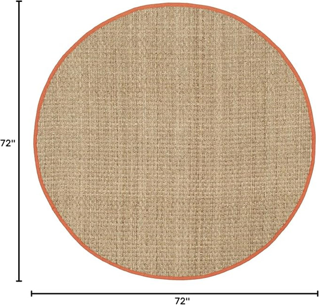 SAFAVIEH Area Rug 6' Round - Natural Fiber Collection - Natural & Rust, Seagrass, Basketweave Pattern with Border (NF114Y)