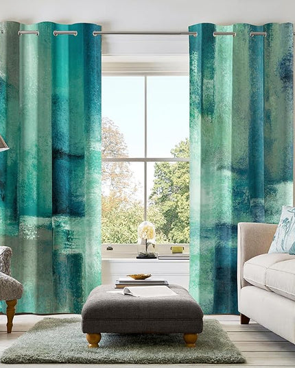 Asuexpect Teal Curtains 2 Panels Abstract Rust Curtain Room Darkening Grommet Window Treatments Modern Decorative for Bedroom Living Room, 52x96 Inches