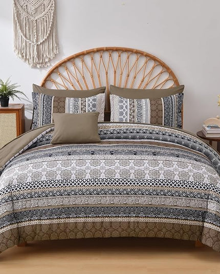 Cottolester Brown Comforter Set King Size,Boho Fall Bed in a Bag 8 Pieces,Paisley Soft Microfiber Bedding Comforter Set