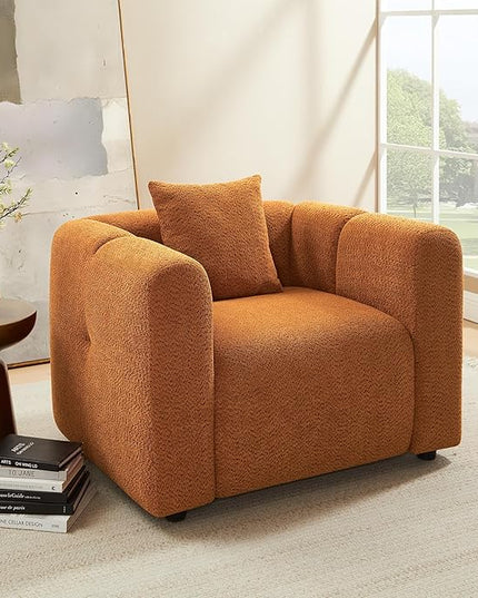 VANOMi 42" Accent Chair for Living Room Modern Upholstered Boucle Chair with Pillow Comfortable Mid Century Single Sofa Lounge Chair (Curry)