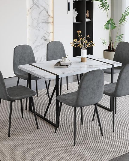 7 Piece Dining Table Set for 6,Modern Rectangle Dining Table and Fabric Dining Chairs 6,Kitchen Table and Chairs for 6,Ideal for Kitchen Dining Room