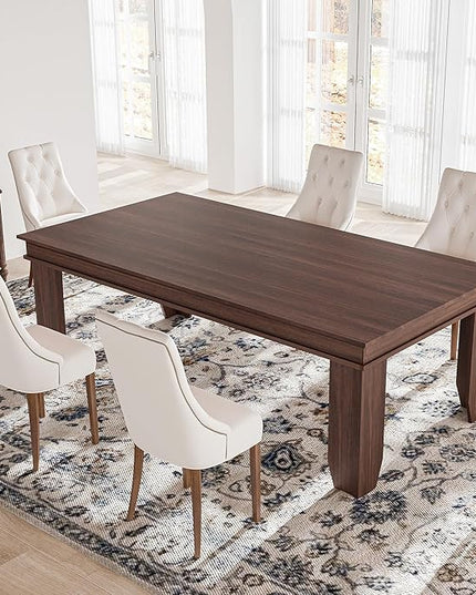 GarveeHome Farmhouse Dining Table for 6-8 People, 71 in Long Kitchen Tables with Wooden Sturdy Frame, 6 ft Large Rectangular Dinner Table for Dining Room, Kitchen, Brown, 71" Non-extendable