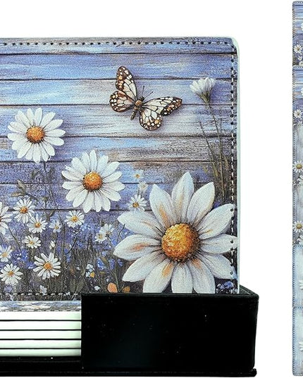Marble Coasters Square Leather Drinks Coaster Set with Holder for Coffee Table Bar Home Decor 4 Inches Set of 6 (Butterfly, One Size)