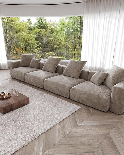 JACH 181" Oversized Modular Sectional Sofa, Deep 4-Seats Sectional Couch, Huge Plus Convertible Soft Sofas, Corduroy Minimalist Couches for Living Room, Office, Apartment, Light Brown