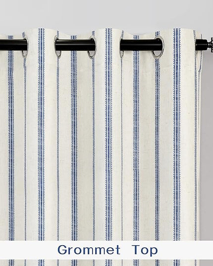 DriftAway Farmhouse Linen Blend Blackout Curtains 54 Inches Long for Bedroom Vertical Striped Printed Linen Curtains Thermal Insulated Lined Treatments for Living Room 2 Panels W52 x L54 Navy