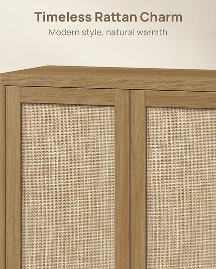 SICOTAS Rattan TV Stand for 65 70 inch TV - Large Entertainment Center TV Consoles for Living Room Bedroom, Farmhouse Television Stands with Storage Cabinet Boho Modular Media Console, Amber Oak