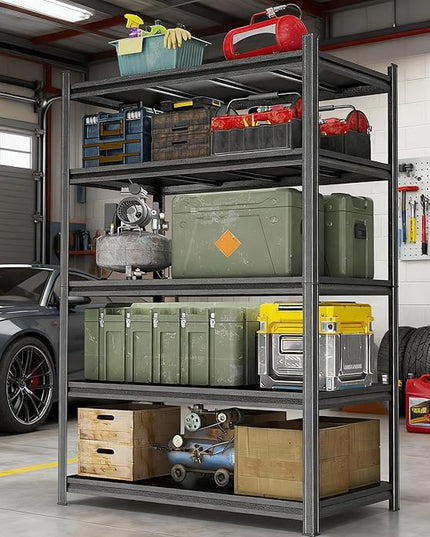 Garage Shelving Unit, Heavy Duty Metal Adjustable Storage, Steel Shelves, Industrial Shelves for Heavy Tools and Equipment, Ideal for Garage, Basement, Black (5-Tier, 72" H x 47.2" W x 23.6" D)