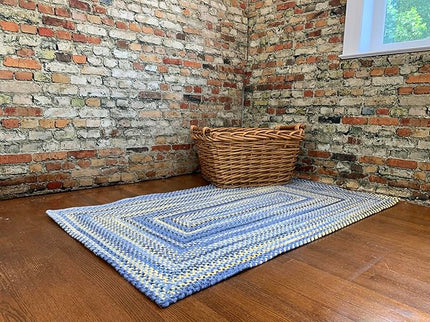 Capel American Heritage Blue Yellow 7' 0" X 7' 0" Concentric Rectangle Braided Rug
