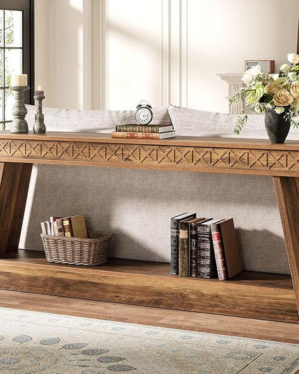 Tribesigns Farmhouse Console Table, 70.9-Inch Extra Long Entryway Table with Storage, 2-Tier Narrow Sofa Table Behind Couch, Wooden Accent Table for Living Room, Hallway, Foyer, Rustic Brown