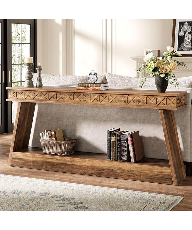 Tribesigns Farmhouse Console Table, 70.9-Inch Extra Long Entryway Table with Storage, 2-Tier Narrow Sofa Table Behind Couch, Wooden Accent Table for Living Room, Hallway, Foyer, Rustic Brown