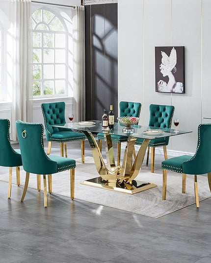 HomVent 70'' Glass Dining Table Set for 6, Modern Rectangle Glass Kitchen Table Set for 6, Kitchen Table and Chairs Set for 6 for Living Room,Kitchen