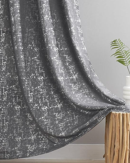 Taisier Home Soft Grey Silver Curtains 95 Inch - Light Filtering Geometric Dots Drapes, Set of 2 Silver Foil Print Linen Panels for Bedroom Living Room Windows