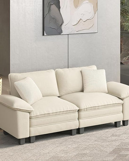 HERA'S HOUSE 88" Modular Sectional Sofa, Loveseat Couches for Living Room, Comfy Cloud Couch 2-Seater Deep Seat Sofa with Throw Pillow, Chenille Beige