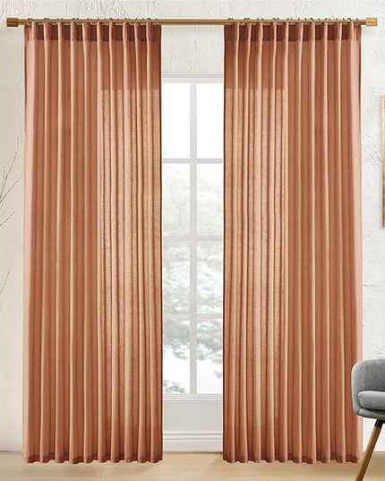 XTMYI Terracotta Country Curtains for Living Room,Sheer Linen Curtains for Bedroom 90 Inches Long,70 Inches Wide