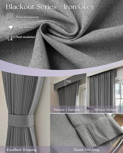 Graywind Rechargeable Smart Curtains Compatible with Alexa App Remote Control Motorized Drape for Sliding Door One-Way or Split Draw, Custom Width Up to 220" (Iron Grey)