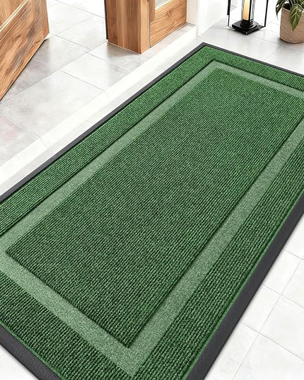 OLANLY Front Door Mat Indoor Outdoor Entrance, Waterproof All-Season, All-Weather Doormat, Sturdy Natural Rubber, Fade Resistant, Low Profile, Easy Clean Patio Porch Entryway Mat, 47x23, Green