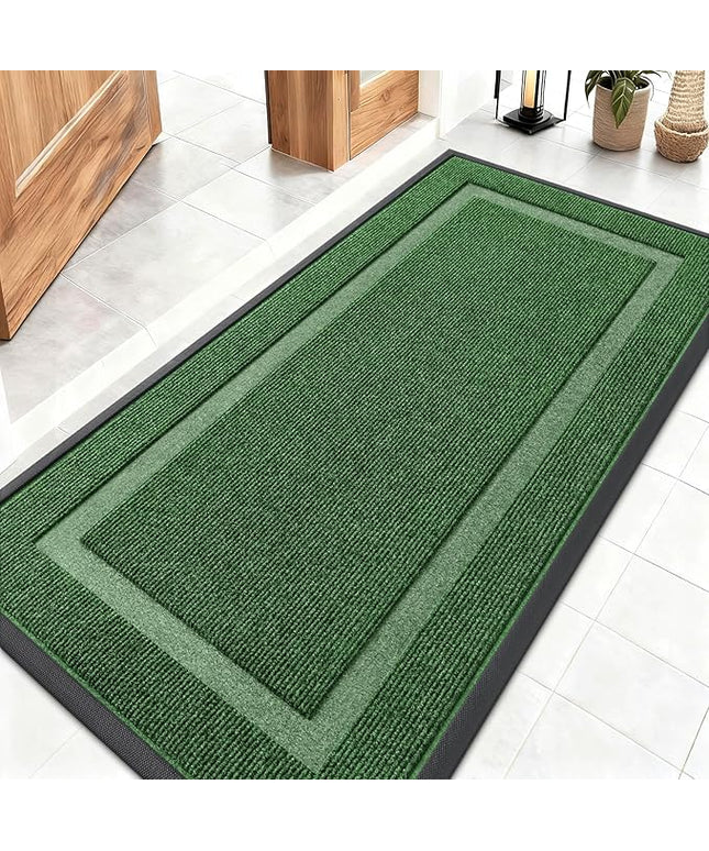OLANLY Front Door Mat Indoor Outdoor Entrance, Waterproof All-Season, All-Weather Doormat, Sturdy Natural Rubber, Fade Resistant, Low Profile, Easy Clean Patio Porch Entryway Mat, 47x23, Green