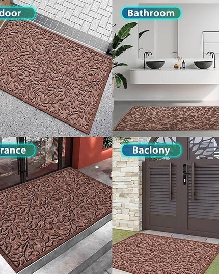 Bulijojo Sturdy Front Entrance Doormats,Durable Heavy Duty Welcome Mat,Thick Absorbent Natural Rubber Non Slip Mat,Easy Clean Entryway Mat Leaves Brown, 47" x 32"