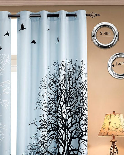 SUBRTEX Light Flitering Curtains 52Wx95L, Room Darkening Vibrant Floral Drapes, 50% Blackout, Semi Sheer Boho Farmhouse Curtains for Living Room, Light Blue