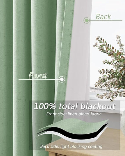 Guken Blackout Curtains 90 Inch Length 2 Panels Set for Living Room Bedroom Back Tab Thermal Insulated 100% Black Out Linen Drapes Room Darkening Window Curtains 90 Inches Long,Aqua Green