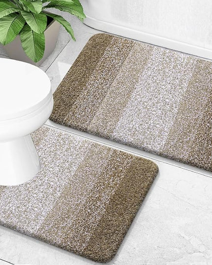 OLANLY Bathroom Rug Set 2 Piece, Soft Absorbent Microfiber Bath Mats and U-Shaped Contour Toilet Rug, Non-Slip, Machine Wash Dry, Plush Shaggy Bath Mats for Bathroom (24"x16"+24"x20", Coffe)