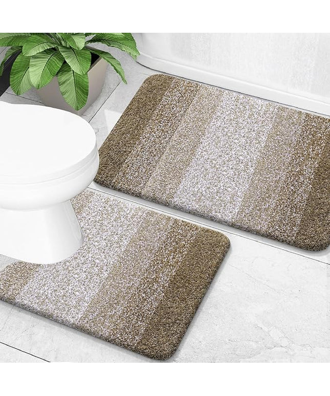 OLANLY Bathroom Rug Set 2 Piece, Soft Absorbent Microfiber Bath Mats and U-Shaped Contour Toilet Rug, Non-Slip, Machine Wash Dry, Plush Shaggy Bath Mats for Bathroom (24"x16"+24"x20", Coffe)